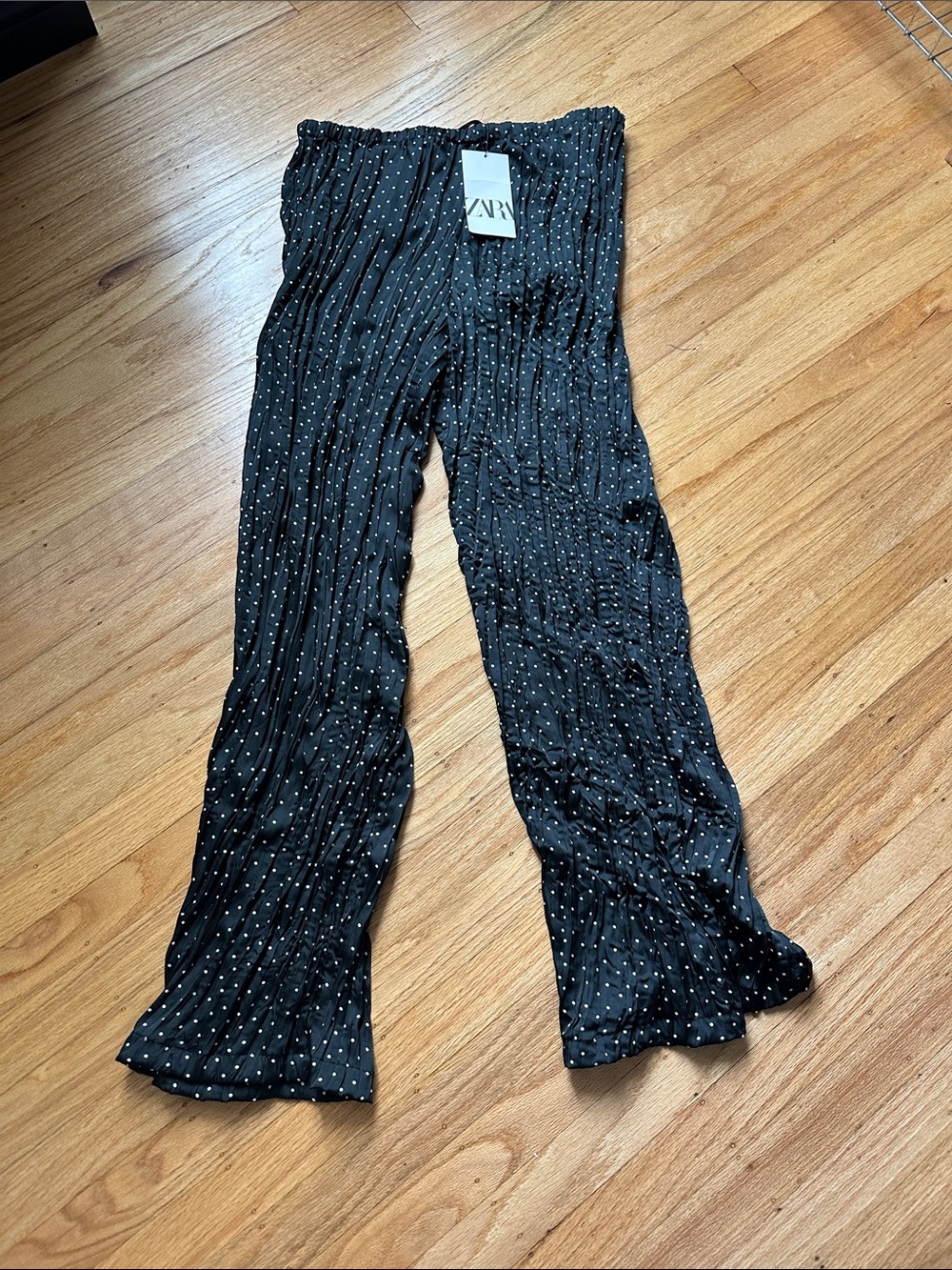 Zara Black Polka Dot Pleated Wide-Leg Trousers